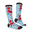 thumbnail image 3 of Haiem Red Funny Crab on Blue Stripe Socks, Funny Novelty Crazy Design Cotton Socks Sports Socks Knee High Socks For Men, Women,1Pairs - Gift For Working Friends, 3 of 9