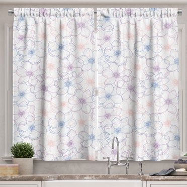 Ambesonne Anemone Flower Kitchen Curtains, Pastel Petals, 55"x39", Dried Rose Slate Blue