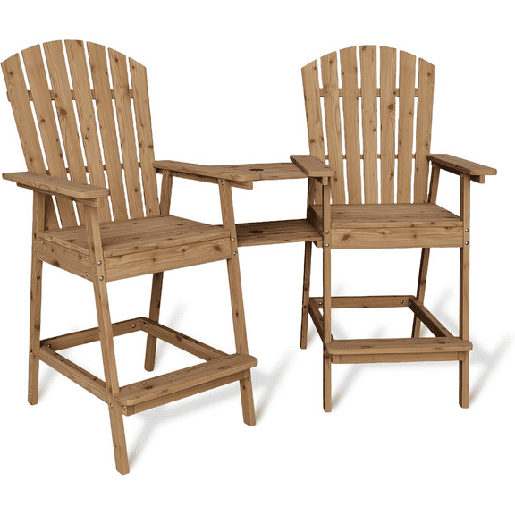 Tall Adirondack Chairs Set of 2,Outdoor Barstools with Connecting Tray for Garden Patio Lawn Pool Backyard