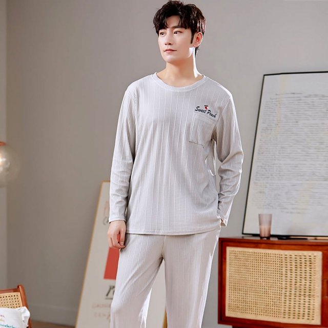 Printemps Automne Plus 5TG Pyjama Tricoté pour Homme à Lettres à Carreaux Ensembles de Pyjamas Décontractés Vêtements de Détente Pyjamas Mode de Nuit