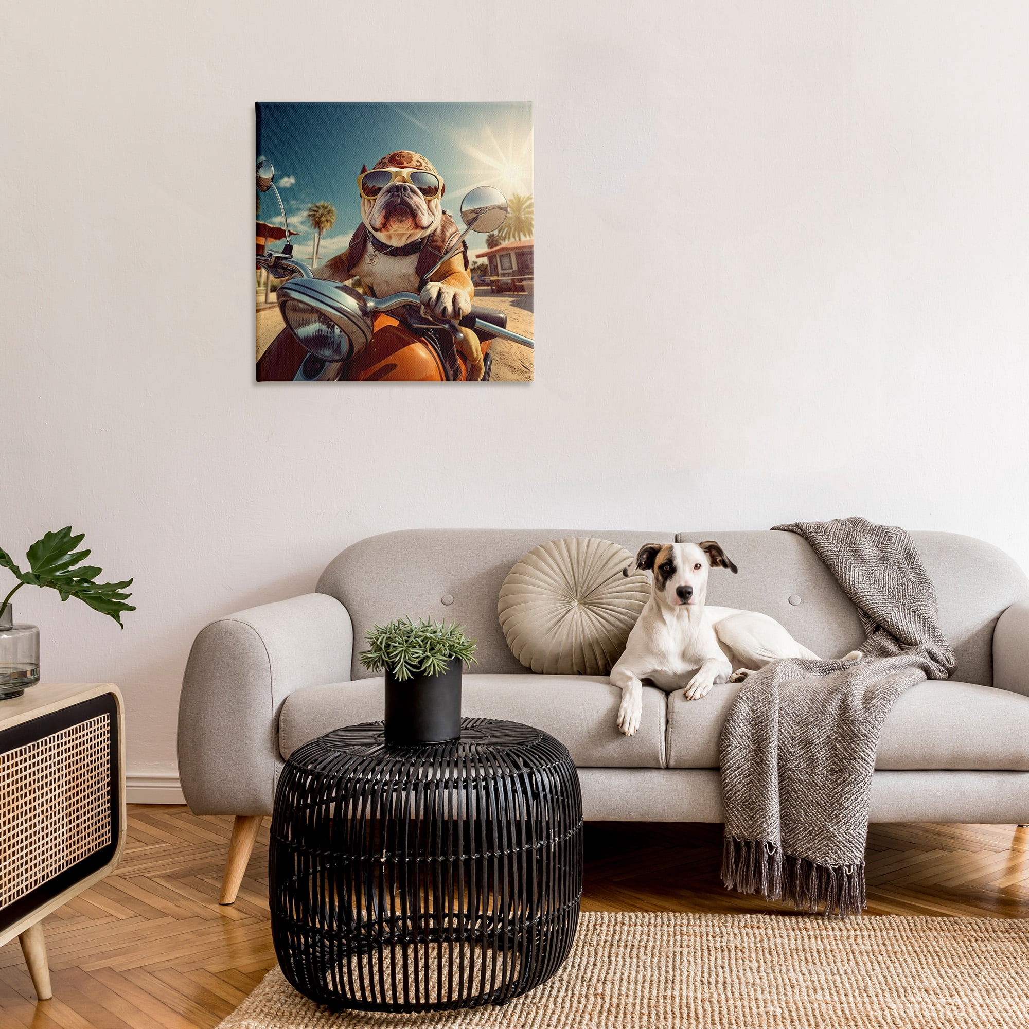Stupell Industries Summer Motorcycle Dog Animals & Insects Painting Gallery Wrapped Canvas Art Print Wall Art, 30 x 30