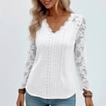 thumbnail image 2 of Encaje Manga Larga Tops para las Mujeres Más Tamaño V-Cuello Sólido Casual Blusa, Suave Suéter de Poliéster, Primavera de Uso Diario, 2 of 9