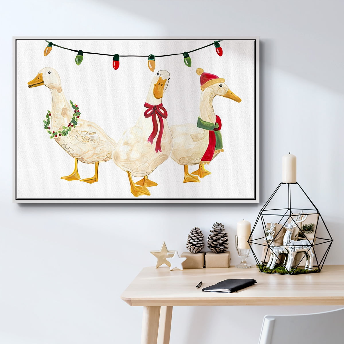 Merry Quackmas Collection A - Framed Gallery Wrapped Holiday Canvas - 17 x 25 - White Frame