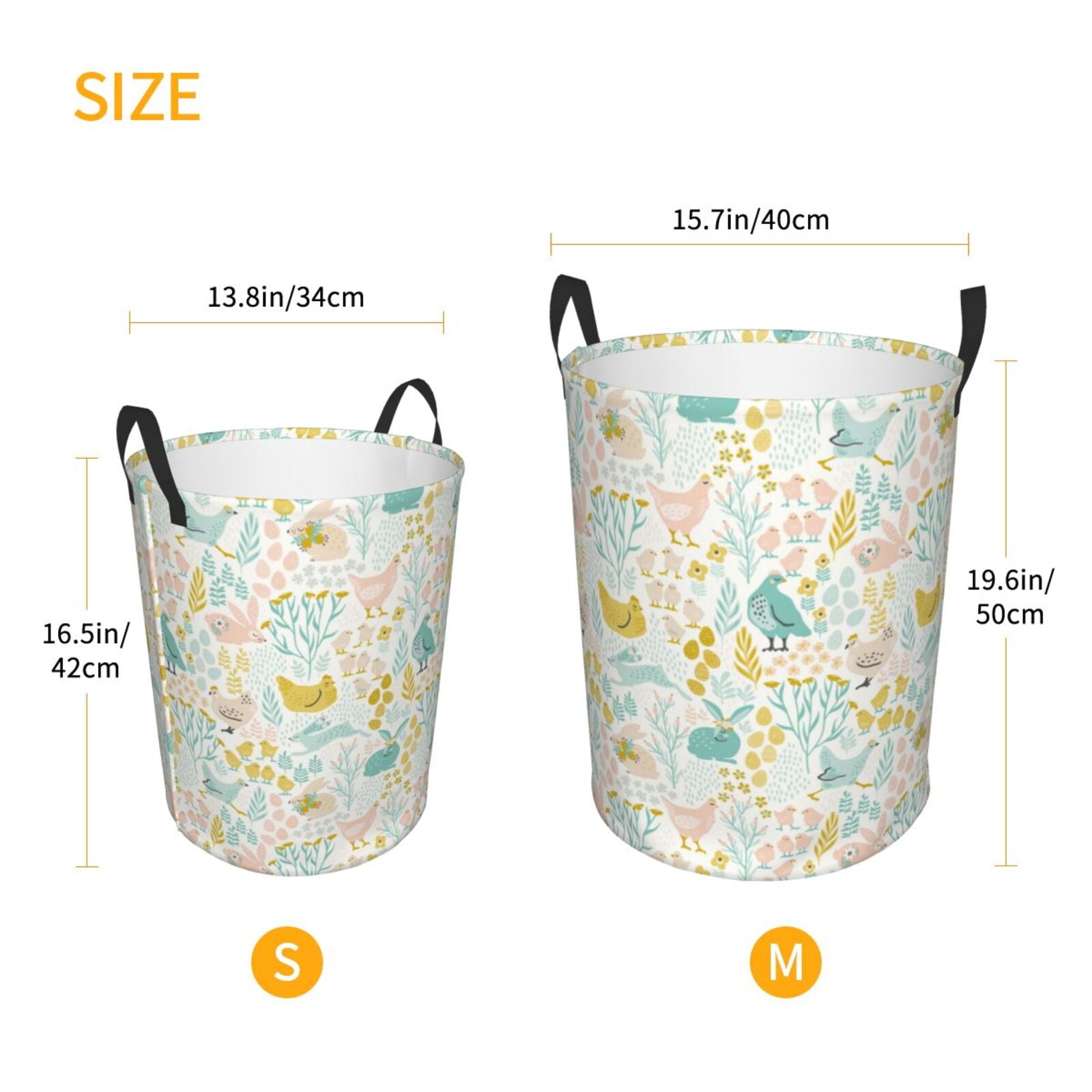 Large Laundry Basket with Handles - Bohemian Chicken Rabbit Flower Kids Baby Dirty Clothes Laundry Hamper for Bedroom Aesthetic