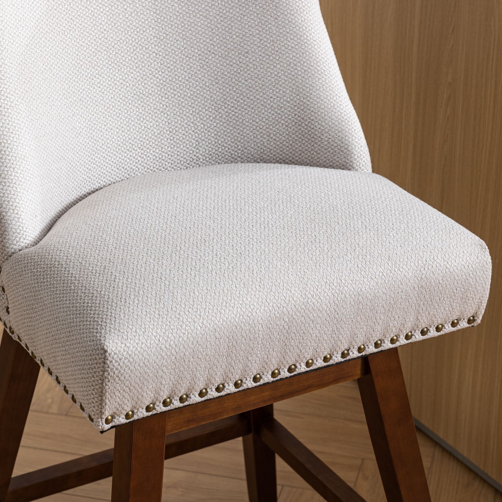 Zateety Counter Height Swivel Barstools, 26'' H Seat Height Upholstered Bar Stools Set of 2, Fabric in Ivory