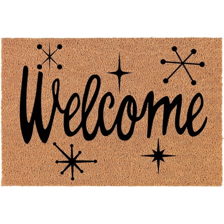 Welcome Doormat Coco Coir Door Mat Welcome Starbust Mid Century Modern Art Deco Retro (24" x 16")