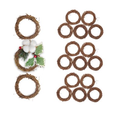 16Pcs Rattan Wreath,3.9In Natural Rattan Wreath Set,Grapevine Wreaths for Wedding and Party Decors,Vine Branch Wreath for Wedding Decors