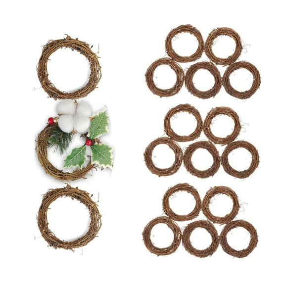 16Pcs Rattan Wreath,3.9In Natural Rattan Wreath Set,Grapevine Wreaths for Wedding and Party Decors,Vine Branch Wreath for Wedding Decors