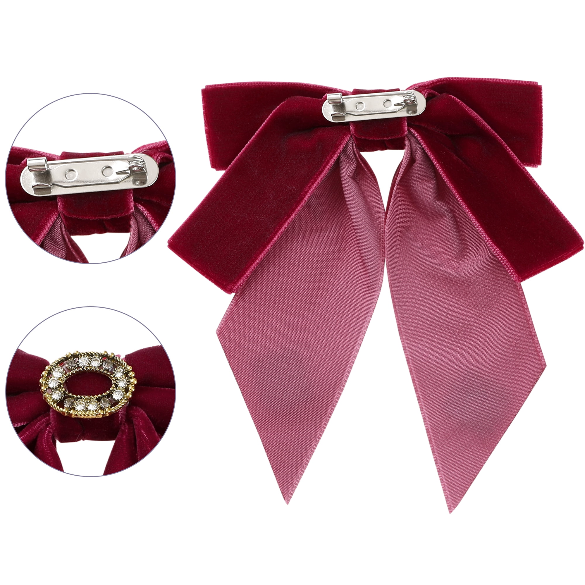 DARING DIVA Women's Velvet Alloy Rhinestone Pre-Tied Bow Tie Red