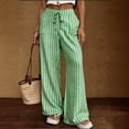 thumbnail image 7 of Faux Linen Pants Women Tall Lightweight Striped Lounge Trousers Summer Lace-up High Waist Flowy Straight Pants with Pockets,2XL, 7 of 7