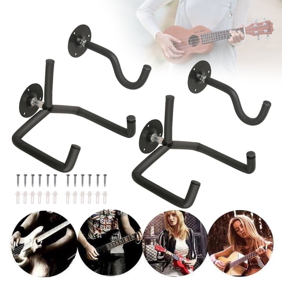 Heavy-Duty Metal Guitar Wall Mount with Soft Foam, 2-Pack for Acoustic, Electric & Bass Guitars, Easy Install, Space-Saving
