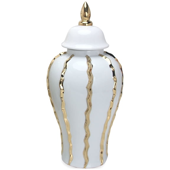 Beloved Elegant White Ceramic Ginger Jar Vase with Gold Accents and Removable Lid