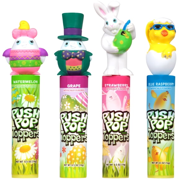 Push Pop Easter Candy Lollipop with Toy Topper, Assorted Fruit Flavors, 1 Count (Individual Character May Very)