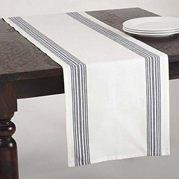 fennco styles multi ligne printed striped design table runner - 4 colors - 16 x 72 (navy blue)