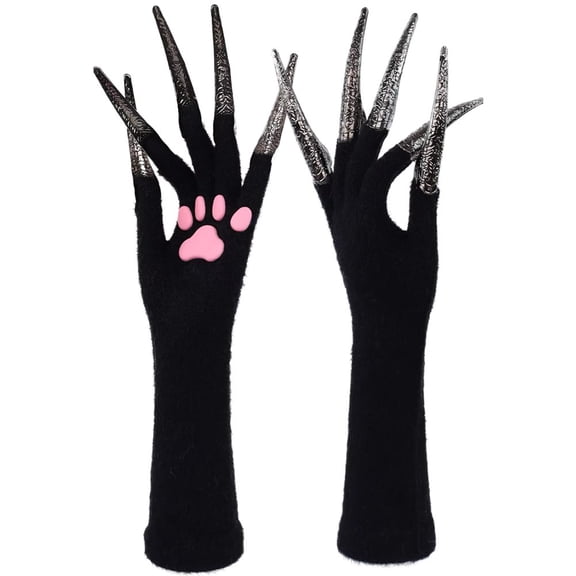 Byfri Long Plush Animal Claw Gloves, Halloween Party Handwear for Themed Events, As Shown 9x43cm