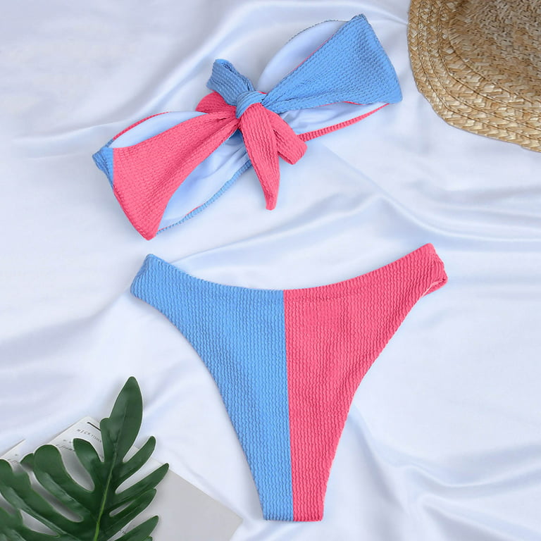 Women Flat-Chested Bikini Set Brazilian Swimwear Sexy Causal Solid