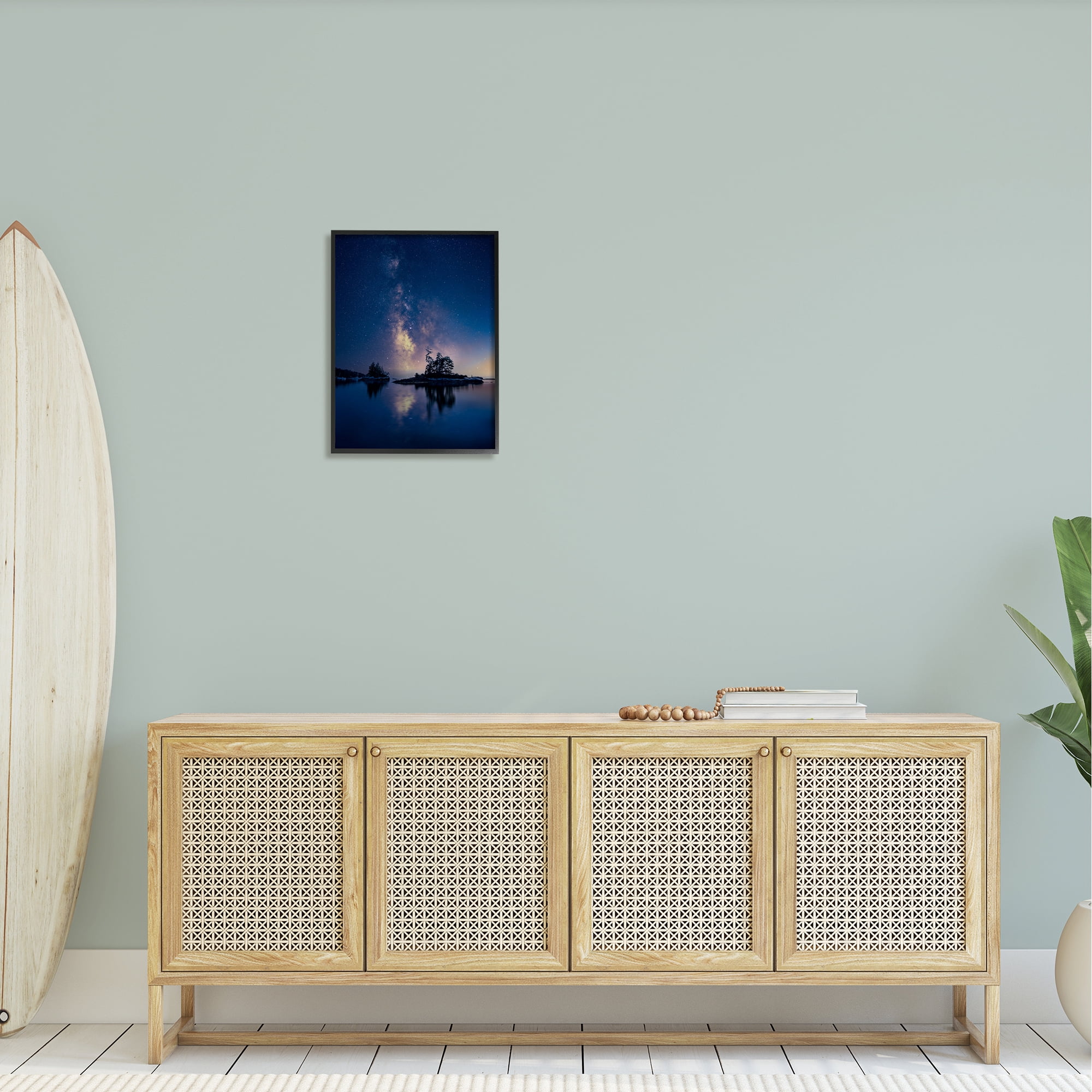 Stupell Night Stars Coastal Island Trees Landscape Photography Black Framed Art Print Wall Art