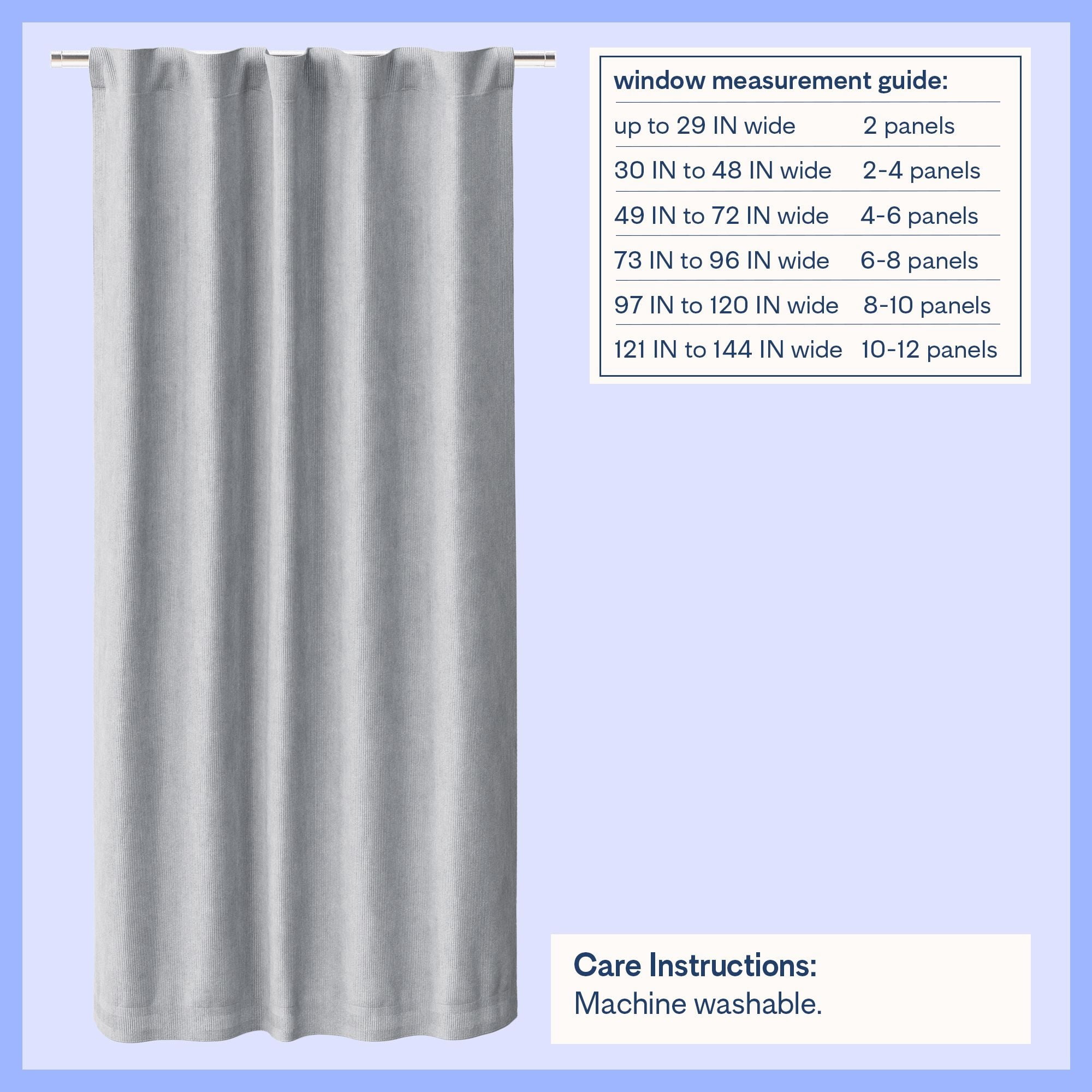 Mainstays Kids Soft Silver Solid Ribbed Corduroy Blackout Rod Pocket with Back Tabs Single Curtain Panel, Set of 1, 38" W x 63" L