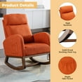 thumbnail image 3 of Rocking Chair, Mid-Century Modern Nursery Rocking Armchair, Modern Leisure Single Sofa with Arm and Side Pocket, Upholstered Tall Back Glider Rocker, for Living Room, Bedroom, Office, Orange Linen, 3 of 7