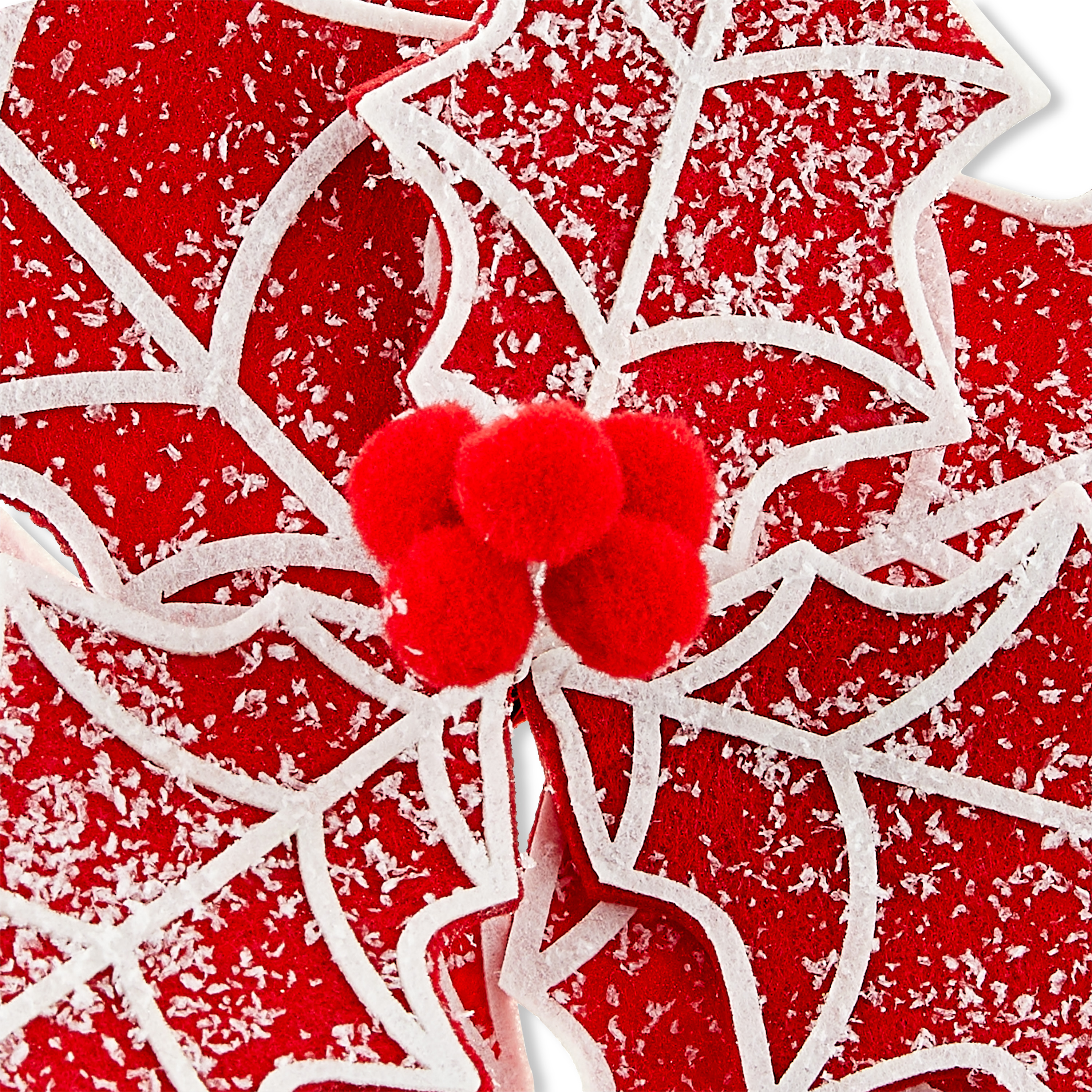 Deluxe Red &  White Poinsettia Christmas Clip Ornament, Polyester, 12 in, 1.45 oz, Holiday Time