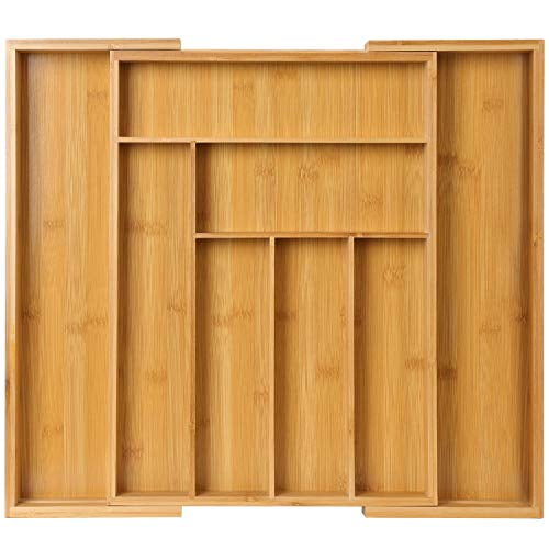 Extra Large Expandable Bamboo Wood Wooden Cutlery Tray Holder Tidy Drawer Organiser Storage 