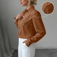 thumbnail image 2 of SYMOID Womens Dressy Long Sleeve Blouse with Pearl Beaded Accents - Business Casual Button Down Top, Stretch Fit - Brown,Size XL, 2 of 6