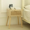 thumbnail image 5 of Rattan Nightstand, Bedside Table with Rattan Drawer, Wood End Table with Storage and Solid Wood Legs for Bedroom Living Room Small Space (Walnut), 5 of 6