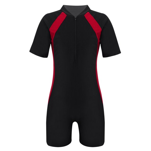 XUNZOO Maillot de Bain Protection Solaire UPF 50+ pour Enfants Manches Courtes Protection UV Combinaison de Gymnastique Rouge TG
