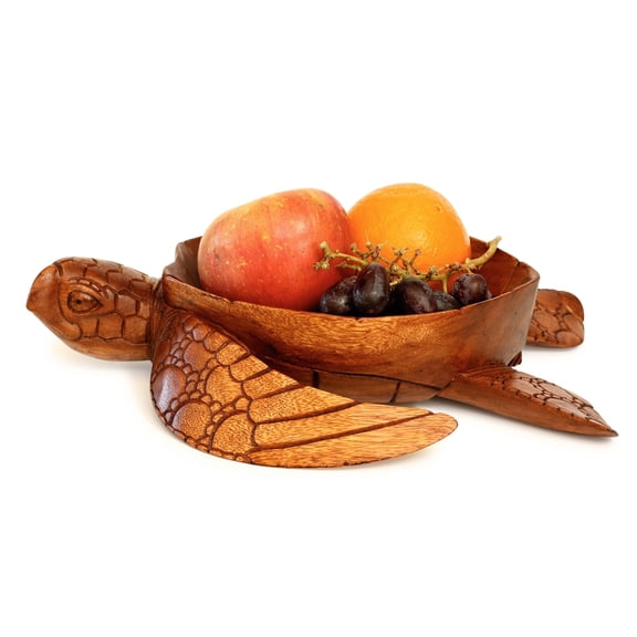 Wooden Handmade Turtle Serving Fruit Decorative Bowl Centerpiece Hand Carved Art Home Decor Decoration Artwork Handcrafted Gift Storage Accent Wood