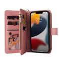 thumbnail image 3 of Nalacover Wallet Case for iPhone 14 Plus, [15 Card Slots] [Zipper Pocket] Vintage PU Leather Flip Folio Cover with Magnetic [Wrist Strap] [Kickstand] Skin-Feeling Shockproof Case,Pink, 3 of 12