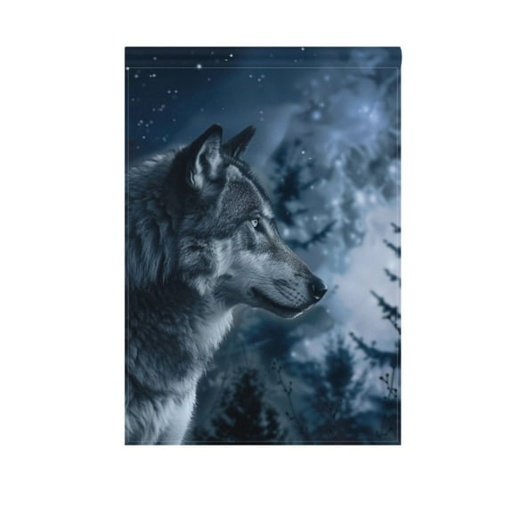 Wolf in Night Forest Garden Flag House Banner 12" x 18" Double Sided Outdoor Yard Decoration