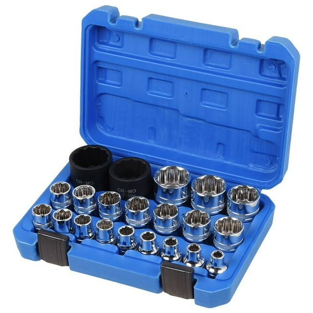Juego de 21 piezas de llaves de vaso de 1/2", juego de tuercas multidentadas, vasos para 6 y 12 puntas de 8 a 36 mm.