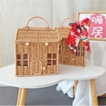 thumbnail image 6 of Unique House Shaped Rattans Bag Handwoven Suitcase with Handle Plastic Wicker Case for Christmas Gifts Wrapping, 6 of 8