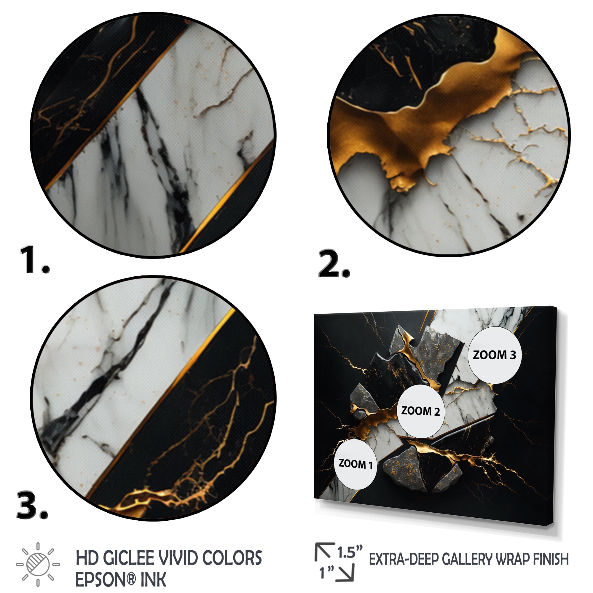 Designart Abstract Geode Black III Canvas Wall Art