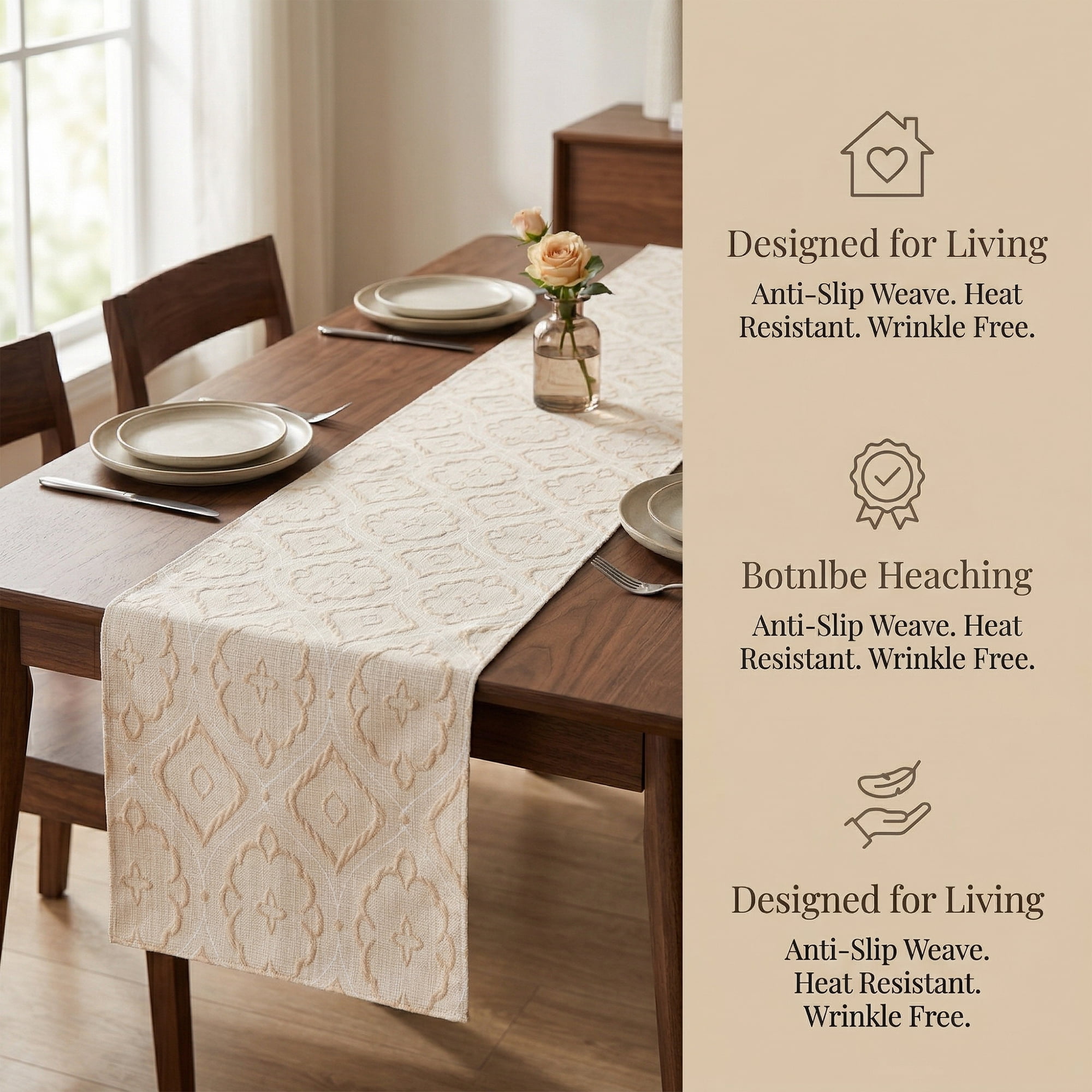 Unique Bargains Long Washable Polyester Runner Table Runner for Table Beige 13.8"x106.3"