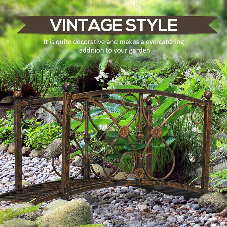 Outsunny 3.3FT Metal Arch Bridge For Gardens - Elegant Black Footbridge With Safety Rails For Ponds & Streams