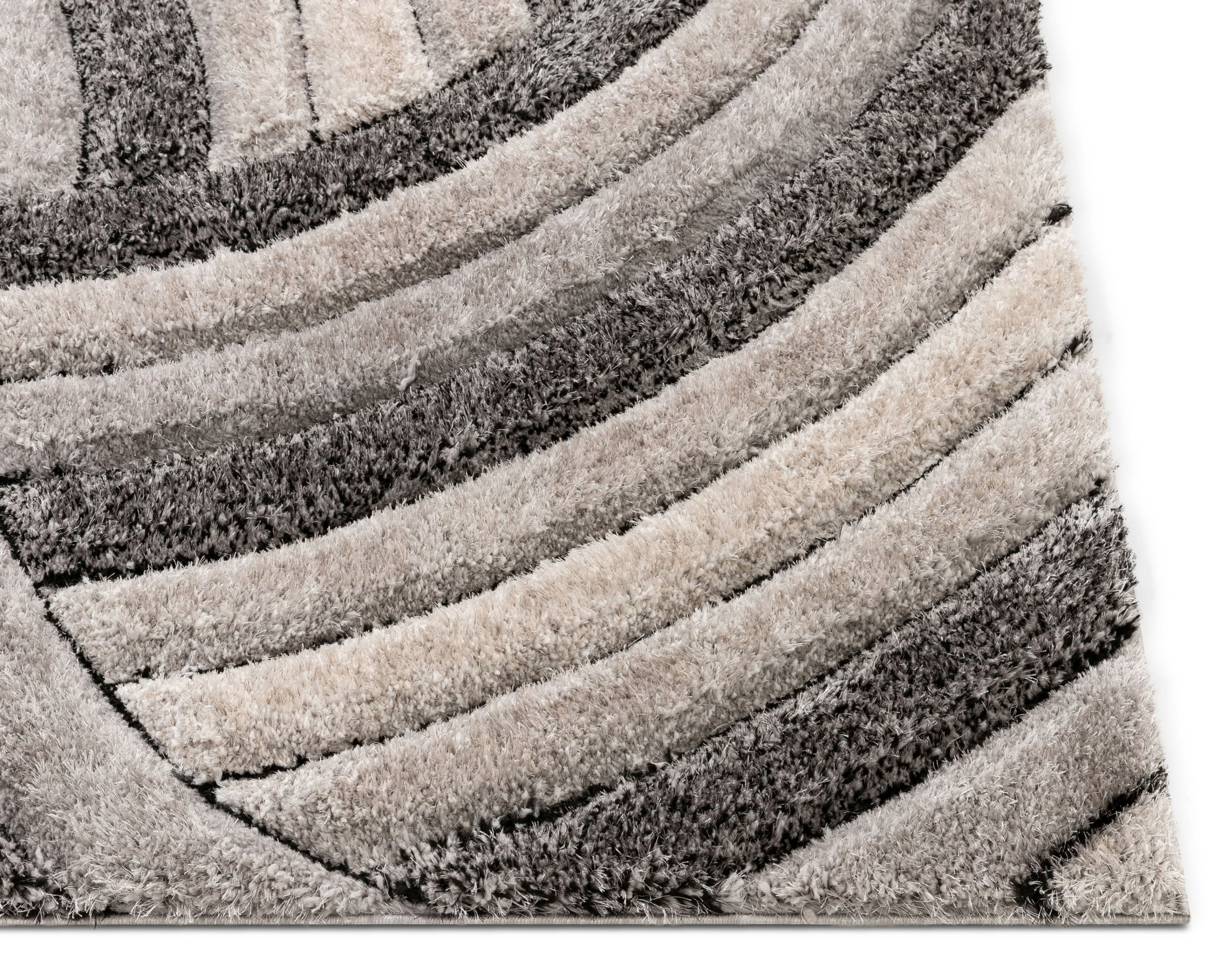 Well Woven Tilly Grey Geometric Stripes Thick Soft Plush 3D Textured Shag Area Rug