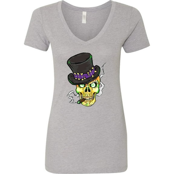 Inktastic Mardi Gras Skull with Cigar Women's V-Neck T-Shirt