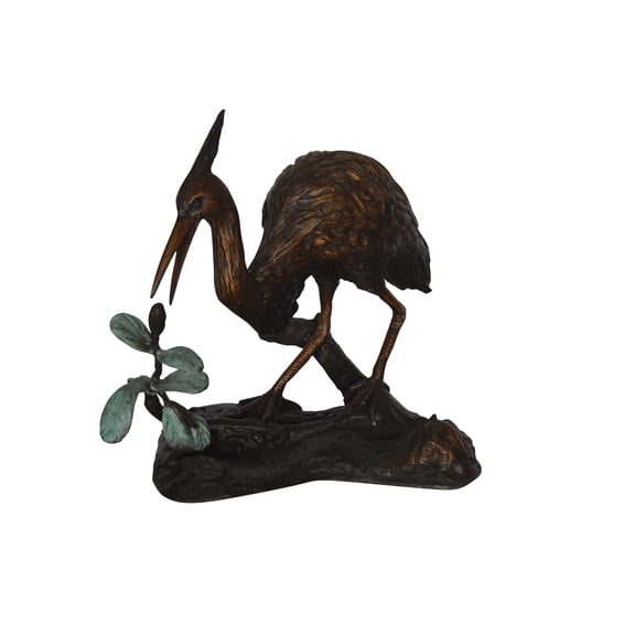 Crane on a Tree Bronze Statue - Size: 24"L x 20"W x 21"H.