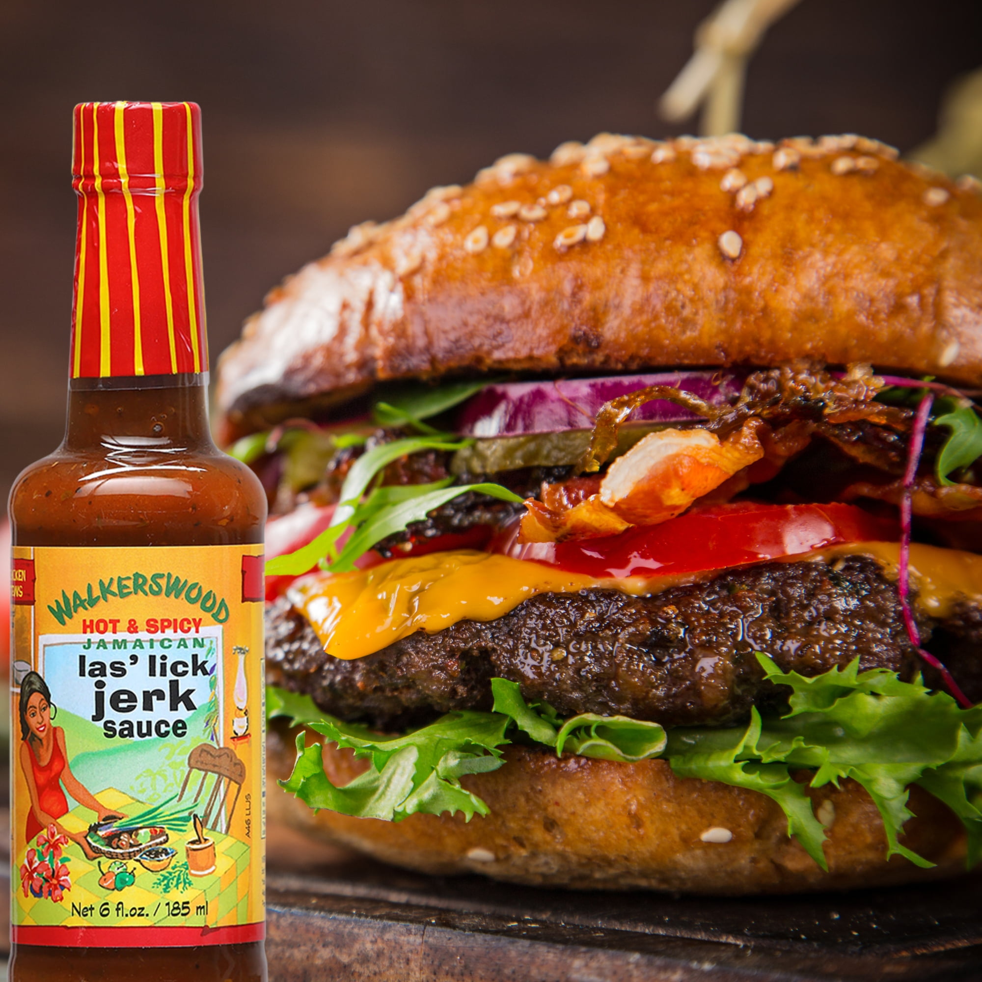 Walkerswood Las' Lick Jerk Sauce 6 Fl Oz Pack of 3, Hot & Spicy Jamaican Seasoning, Authentic Caribbean Marinade Table Sauce for Chicken Meat Seafood BBQ Grilling w/ Snoep in Beperkte Oplage