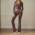 thumbnail image 2 of Conjunto de entrenamiento de 2 piezas para mujer: top corto de manga larga y pantalones de yoga con vuelta, conjunto de fitness a juego, 2 of 5