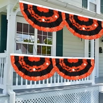 Honeeladyy 1 Pcs 17.72x35.43 Inch Halloween Flag Bunting Half Fan Hanging Pleated Flag Banner with 3 Grommets for Halloween Indoor Outdoor House Holiday Yard Decorations Party Props