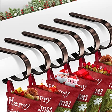 Private Jungle Christmas Stocking Holder for Mantle Set of 6, Non-Slip Adjustable Stocking Holders, Stocking Hanger for Christmas Party Decoration(Coffee)