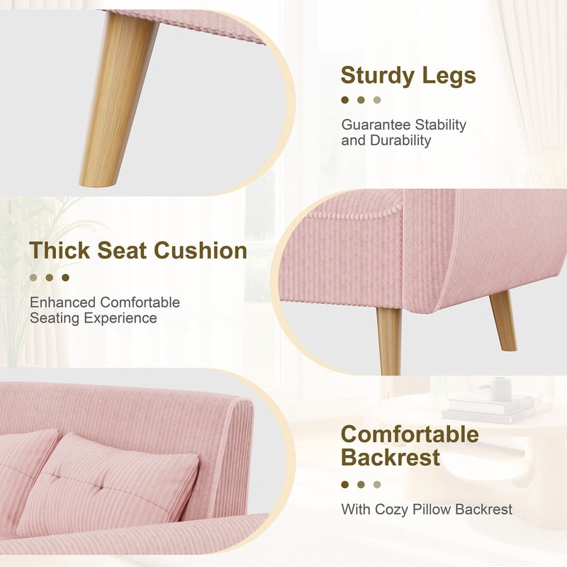 Walsunny Small Modern Loveseat Sofa, Upholstered Fabric Love Seat with Linen Cushions, Compact and Stylish for Small Spaces, Living Room, Bedroom, Office,Pink