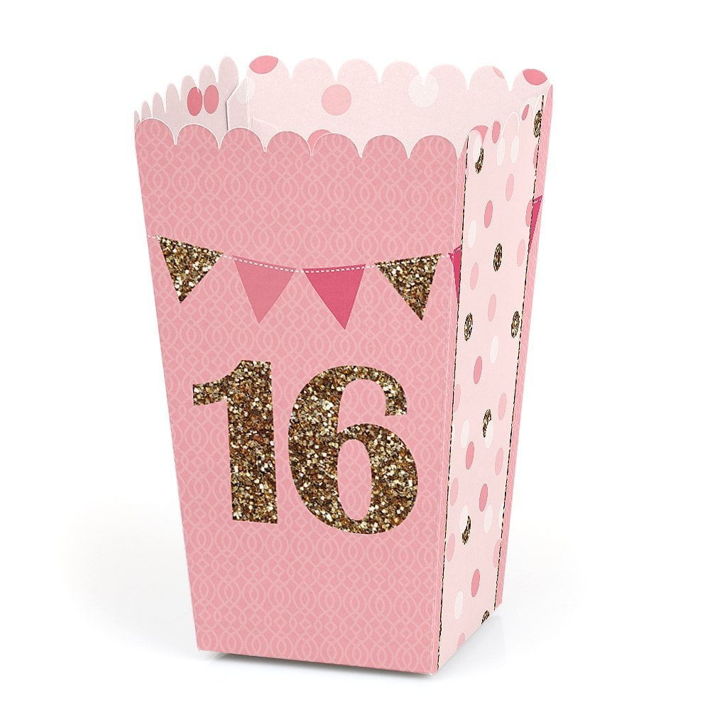 Sweet 16 16th Birthday Party Popcorn Favor Boxes Set of 12