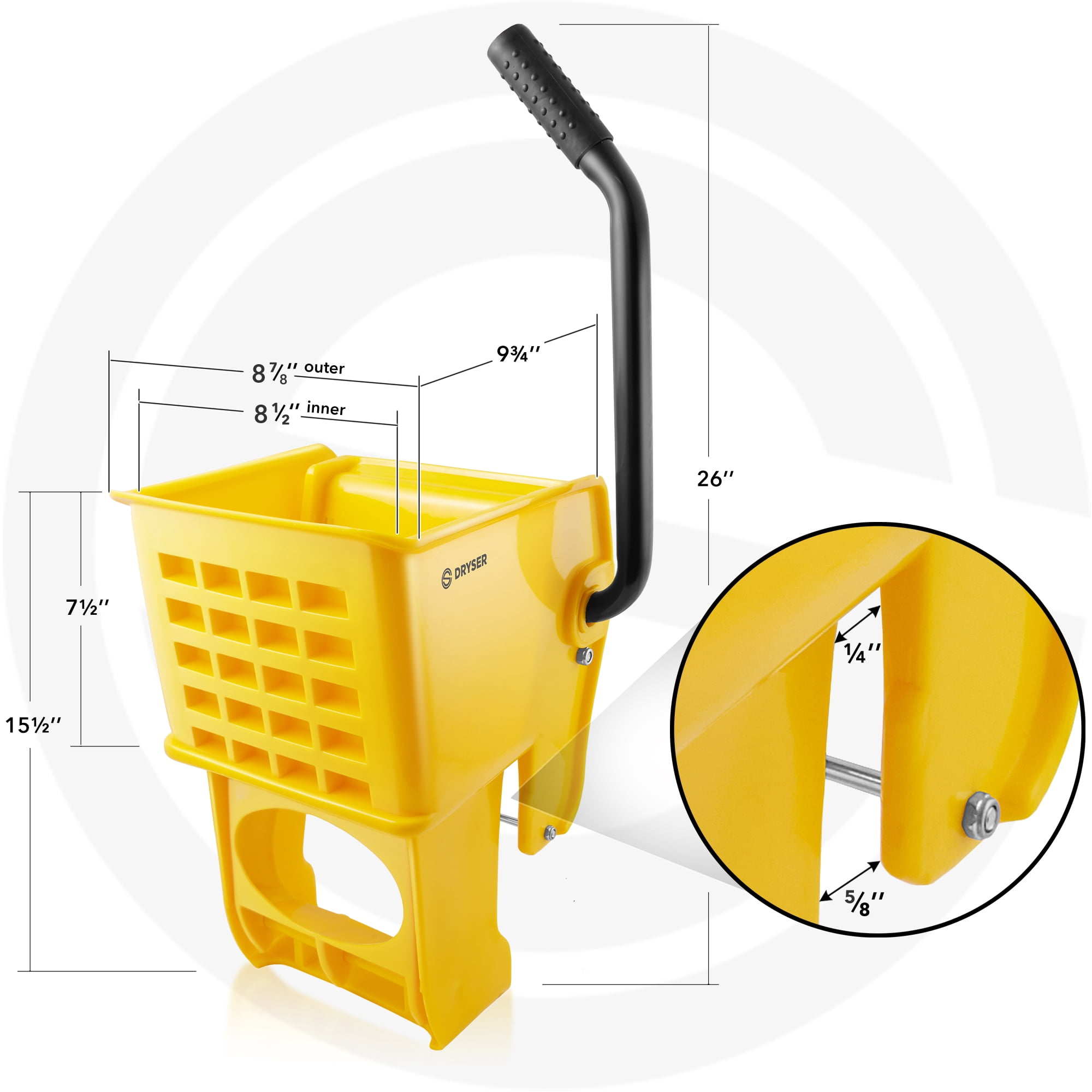 Dryser Side Press Wringer Replacement for Commercial Mop Bucket, 26 and 33 qt. - Yellow