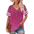 thumbnail image 2 of Delayuji Plus Size V Neck T Shirts Women Short Sleeve Tops Casual Summer Tshirts Loose Fit Tee Pink Xxl Polyester,Spandex Short Sleeve Shirts for Women, 2 of 4