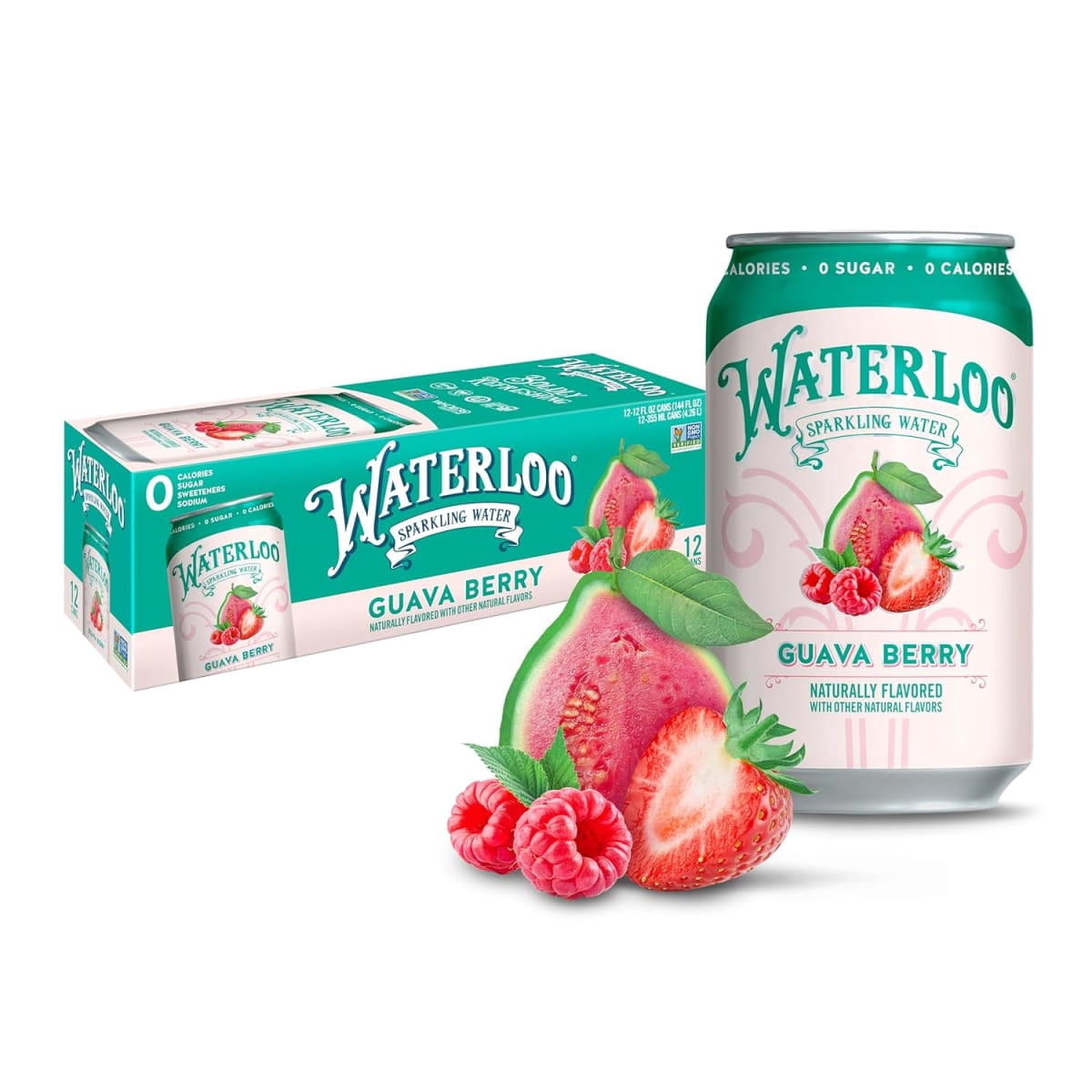 Waterloo Sparkling Water, Guava Berry, 12 fl oz, 12 Pack cans