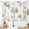 thumbnail image 2 of 2 Pcs Vintage Starfish Seashell Coastal Kitchen Curtains, Coral Nautical Ocean Beach Short Tier Curtains for Bathroom Dining Room, 56x40 Inch, 2 of 4