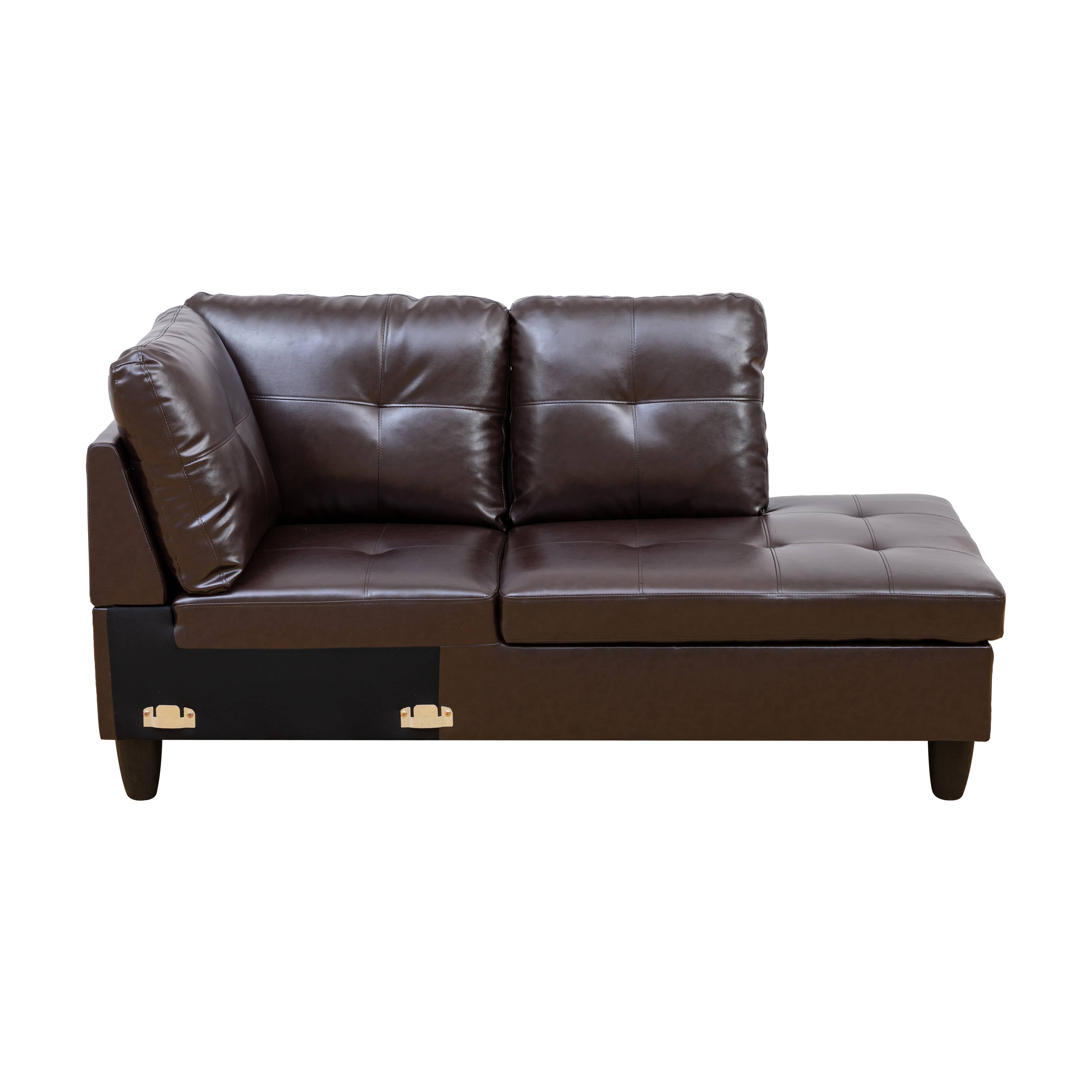MAYEERTY 97" Modern 3-Piece Faux Leather Upholstery Sectional Couch for Living Room，Brown